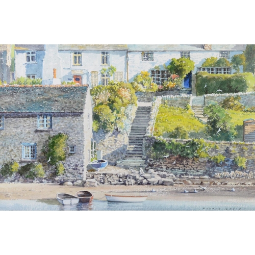 150 - DONALD GREIG (1916-2009) TWO WATERCOLOURS Waterside Cottage with small boats 13” x 20” (33cm x 50.9c... 