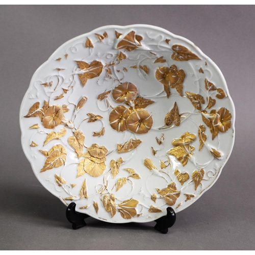 357 - 19TH CENTURY MEISSEN PORCELAIN MOULDED WALL CHARGER, with 'Morning Glory' vines and blooms finished ... 