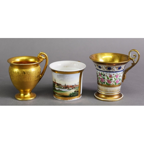 331 - EARLY 20TH CENTURY BERLIN PORCELAIN GILT CABINET CUP, with raised anthemion decoration and gilt oval... 