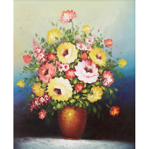 109 - UNATTRIBUTED (TWENTIETH/ TWENTY FIRST CENTURY)OIL PAINTING Flowers in a vase Indistinctly signed 23 ... 