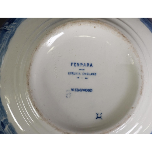 268 - FOUR PIECES OF NINETEENTH CENTURY AND LATER BLUE AND WHITE WEDGWOOD POTTERY, comprising: FEATHER EDG... 