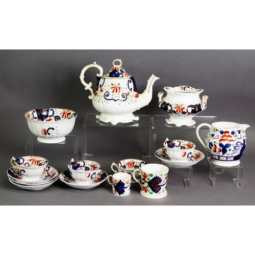 293 - TWELVE PIECE GAUDY WELSH POTTERY PART TEA SET, comprising: TEAPOT AND COVER, TWO HANDLED SUCRIER, FO... 