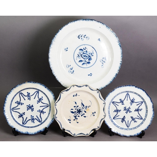 282 - NINETEENTH CENTURY BLUE AND WHITE PEARLWARE POTTERY PLAQUE OR CHARGER, of typical form with moulded ... 