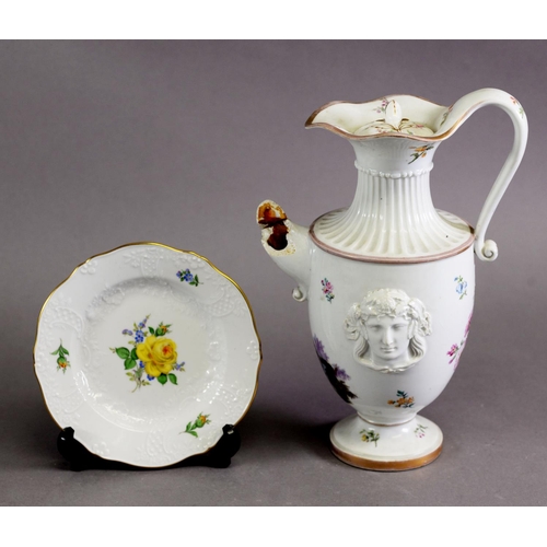 340 - LATE 18TH CENTURY MEISSEN PORCELIAN NEO-CLASSICAL MONOPOD COFFEE POT, with flattened spout over a fl... 