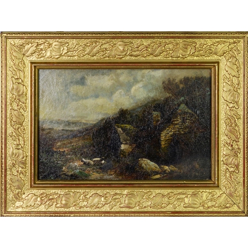 87 - BRITISH SCHOOL (Nineteenth Century) OIL PAINTING ON CANVAS 'A Welsh Farm' Unsigned, titled on the st... 