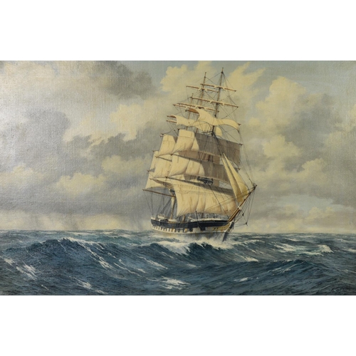 85 - KENNETH JEPSON (1932-1998) OIL PAINTING ON CANVAS Seascape with three-masted sailing ship in strengt... 