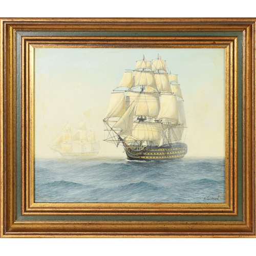 84 - KENNETH JEPSON (1932-1998) OIL PAINTINGS ON BOARD, SUITE OF FOUR'HMS Victory', 'Frigate Phaetone', '... 