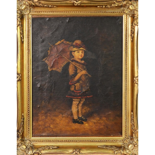 92 - SCHUBERT (Twentieth Century) OIL PAINTING ON CANVAS Little girl with parasol Bearing signature lower... 