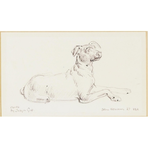 130 - JOHN NEWBERRY (b.1934) PEN DRAWING Study of a recumbent dog after a marble sculpture by Joseph Gott ... 