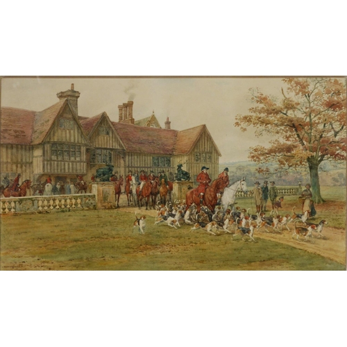 132 - GEORGE GOODWIN KILBURNE R I., RBA (1839-1924) WATERCOLOUR A hunt thronged with figures and hounds se... 