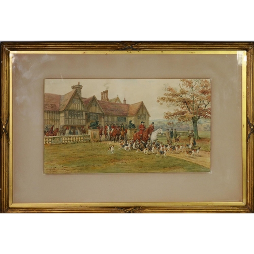 132 - GEORGE GOODWIN KILBURNE R I., RBA (1839-1924) WATERCOLOUR A hunt thronged with figures and hounds se... 