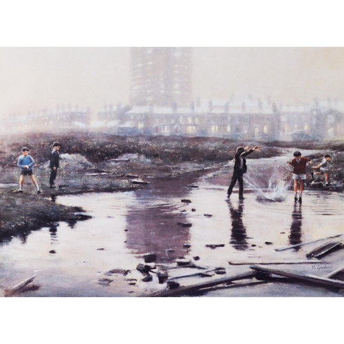 254 - MARC GRIMSHAW (1957) ARTIST SIGNED LIMITED EDITION COLOUR PRINT OF A PASTEL DRAWING Children playing... 