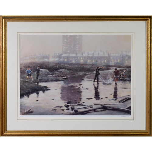 254 - MARC GRIMSHAW (1957) ARTIST SIGNED LIMITED EDITION COLOUR PRINT OF A PASTEL DRAWING Children playing... 