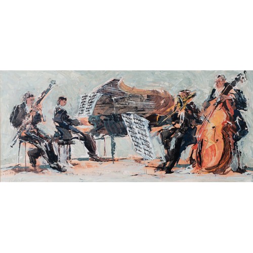 127 - BERNARD ROOKE (1938) MIXED MEDIA Classical musical instrumental quartette Signed in pencil lower lef... 