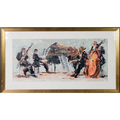 127 - BERNARD ROOKE (1938) MIXED MEDIA Classical musical instrumental quartette Signed in pencil lower lef... 