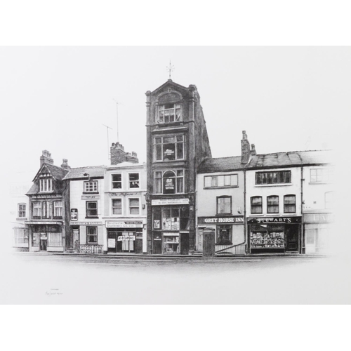 224 - MARC GRIMSHAW (1954) THREE ARTIST SIGNED LIMITED EDITION PRINTS OF A PENCIL DRAWINGS OF MANCHESTER P... 