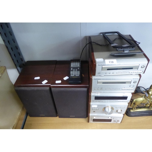 245 - TECHNICS STACKING STEREO SYSTEM, IN 5 PARTS, VIZ AN AMPLIFIER, RECEIVER, MINI DISC DECK, STEREO CASS... 