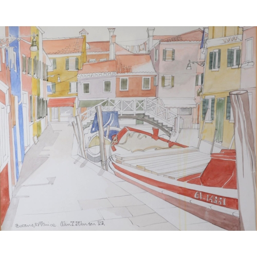 165 - COLIN TREVOR JOHNSON (b.1942) THREE PENCIL AND WATERCOLOURS‘Burano, Nr Venice’Signed, titled and dat... 