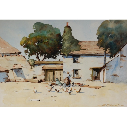 167 - BERNARD McDONALD (b. 1944) WATERCOLOUR DRAWING Devon Farmhouse with figures and poultry Signed lower... 