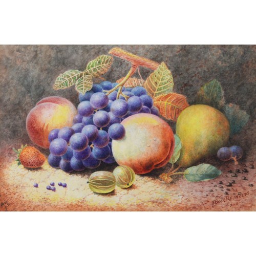 153 - FRANK REYNOLDS (EARLY TWENTIETH CENTURY) PAIR OF WATERCOLOUR DRAWINGS Fruit on mossy banks Signed an... 