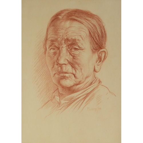 177 - EDWARD RIDLEY (1883 - 1946) RED CHALK DRAWING Portrait of an elderly woman Signed and dated (19)'18 ... 