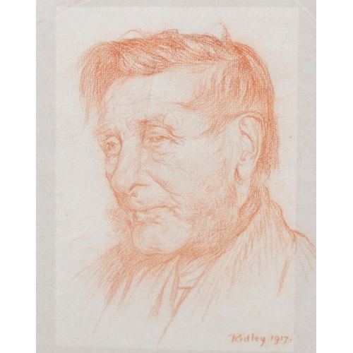 184 - EDWARD RIDLEY (1883 - 1946) RED CHALK DRAWING ON GREY PAPER Portrait of an elderly man Signed and da... 