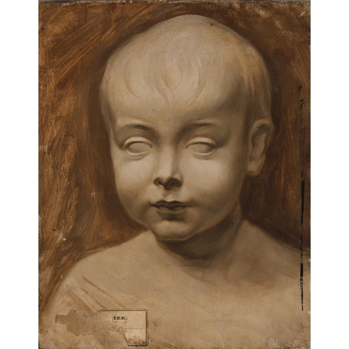 185 - EDWARD RIDLEY (1883 - 1946) MONOCHROME OIL PAINTING ON CANVAS Bust portrait of a child Unsigned 10in... 