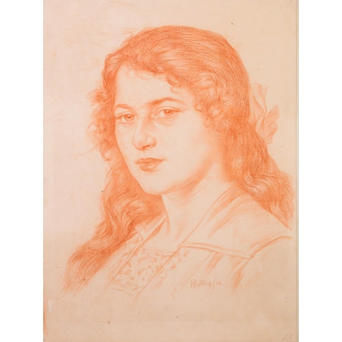 186 - EDWARD RIDLEY (1883 - 1946) RED CHALK DRAWING Portrait of a young woman with long hair Signed and da... 