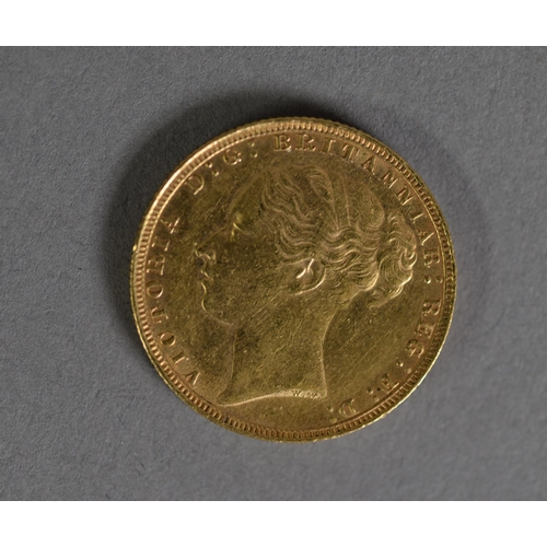 43 - VICTORIAN 1885 GOLD FULL SOVEREIGN (image inverted verso) (EF)