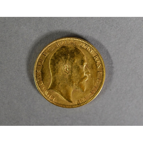 44 - EDWARD VII 1908 GOLD FULL SOVEREIGN (Perth Mint) (EF)