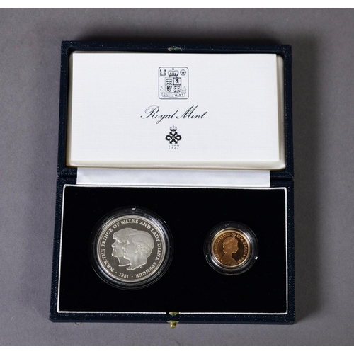 67 - ROYAL MINT CASED TWO COIN ROYAL COMMEMORATIVE PROOF SET, 1981, comprising: GOLD SOVEREIGN and SILVER... 