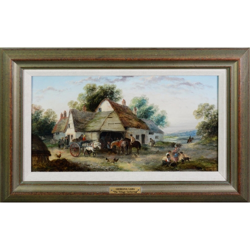 507 - GEORGINA LARA (FL. 1862-1871) Pair of oils on canvas ‘The Village Gathering’ Signed lower left7 ⅞” x... 