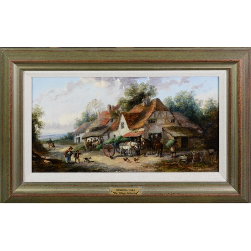 507 - GEORGINA LARA (FL. 1862-1871) Pair of oils on canvas ‘The Village Gathering’ Signed lower left7 ⅞” x... 