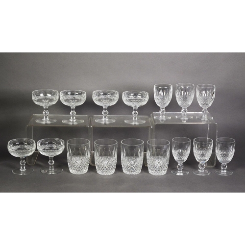 530 - WATERFORD COLEEN PATTERN: a set of six champagne coupes on knopped stems, six wine glasses and four ... 