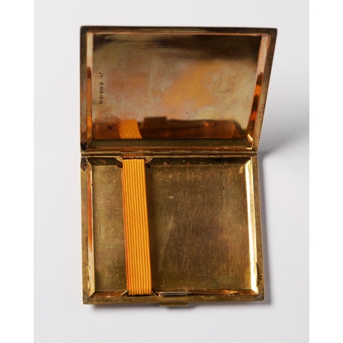 112 - 9ct GOLD POCKET CIGARETTE CASE, oblong with canted borders, all-over engine turned decoration, the t... 