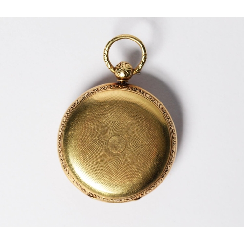 25 - LADY'S VICTORIAN 18ct GOLD OPEN FACED POCKET WATCH WITH KEY WIND MOVEMENT, the elaborate gold roman ... 