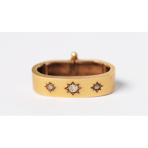 121 - Victorian gold scarf ring, set with three small diamonds, 6.2 gms, (tests as 14ct)