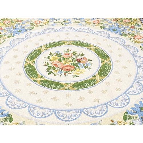 486A - BORDERED SQUARE CARPET OF AUBUSSON STYLE, with circular centre rose medallion within concentric bord... 