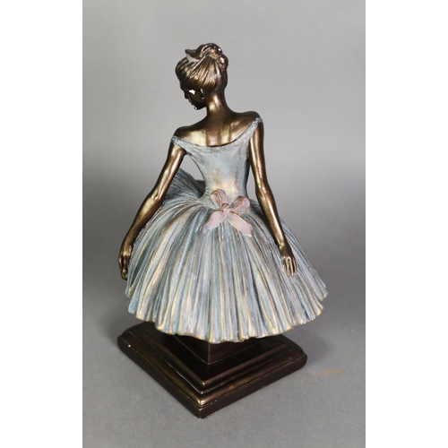 488 - HEAVY BRONZE EFFECT RESIN FIGURE of a seated ballerina, by Sergey Eylanbetov for Alva, 1997, on squa... 