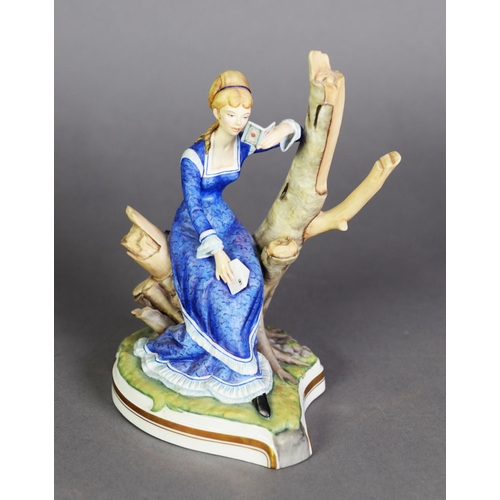 551 - RONALD VAN RUYCKEVELT FOR ROYAL WORCESTER, PORCELAIN VICTORIAN SERIES FIGURE ‘Cecilia’, seated readi... 