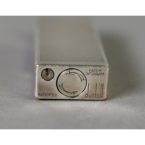 83 - DUNHILL 'ROLLAGAS' SWISS SILVER PLATED POCKET CIGARETTE LIGHTER, rectangular with engine turned deco... 