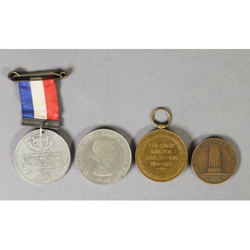 62 - CHURCHILL CROWN 1965; WWI 1914 - 1919 MEDAL, awarded to Pte J Blaine, Manchester Regiment; CLJ Doman... 