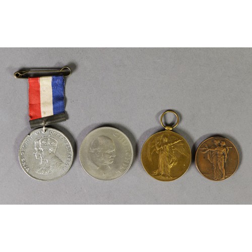 62 - CHURCHILL CROWN 1965; WWI 1914 - 1919 MEDAL, awarded to Pte J Blaine, Manchester Regiment; CLJ Doman... 