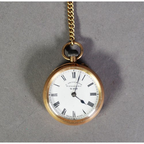 22 - SWISS 14K GOLD FOB WATCH with keyless movement, white roman dial inscribed S. Smith & Son, 9 Str... 