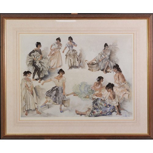 515 - SIR WILLIAM RUSSEL FLINT, signed colour print, studies of nine female figures, signed lower right in... 