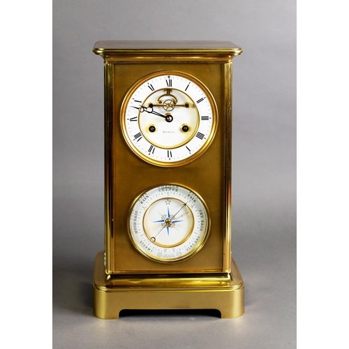 2 - LATE 19TH CENTURY FRENCH FOUR GLASS LIBRARY CLOCK BAROMETER BY ROBIN, PARIS, the moulded brass case ... 