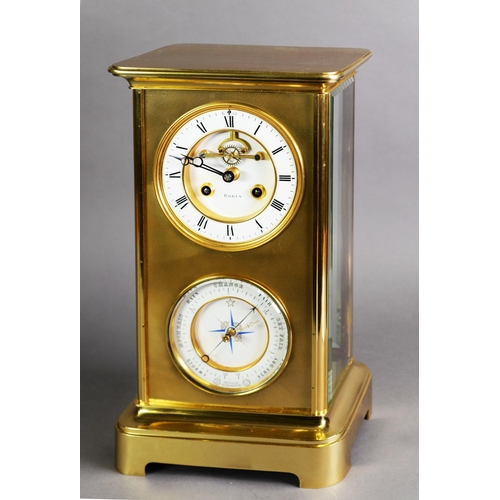 2 - LATE 19TH CENTURY FRENCH FOUR GLASS LIBRARY CLOCK BAROMETER BY ROBIN, PARIS, the moulded brass case ... 