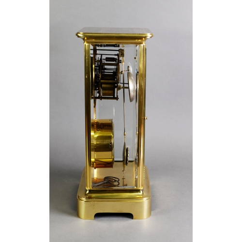 2 - LATE 19TH CENTURY FRENCH FOUR GLASS LIBRARY CLOCK BAROMETER BY ROBIN, PARIS, the moulded brass case ... 