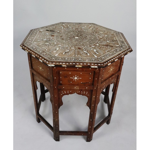 51 - LATE NINETEENTH CENTURY MIDDLE EASTERN BONE INLAID BLOND WOOD OCTAGONAL OCCASIONAL TABLE, the table ... 