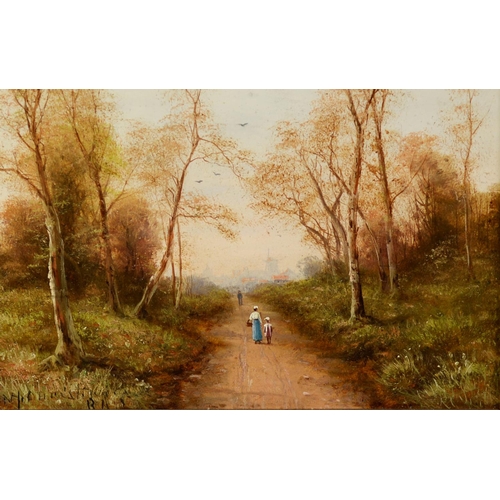 339 - NEILS HANS CHRISTIANSEN (1850-1922)PAIR OF OIL PAINTINGS ON BOARD Wooded landscape with lane and fig... 